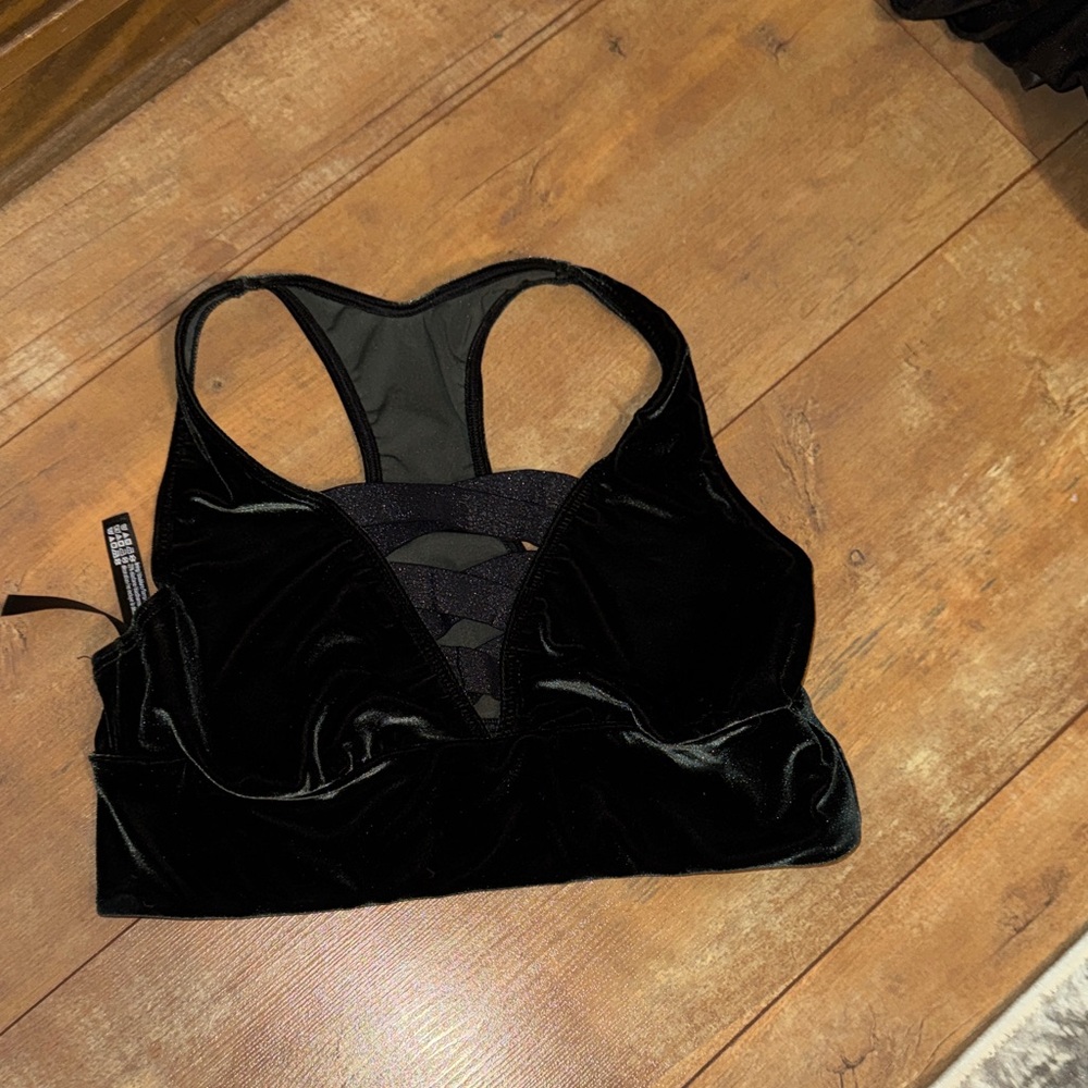 Velvet Lace-Back Racerback Bralette - Black